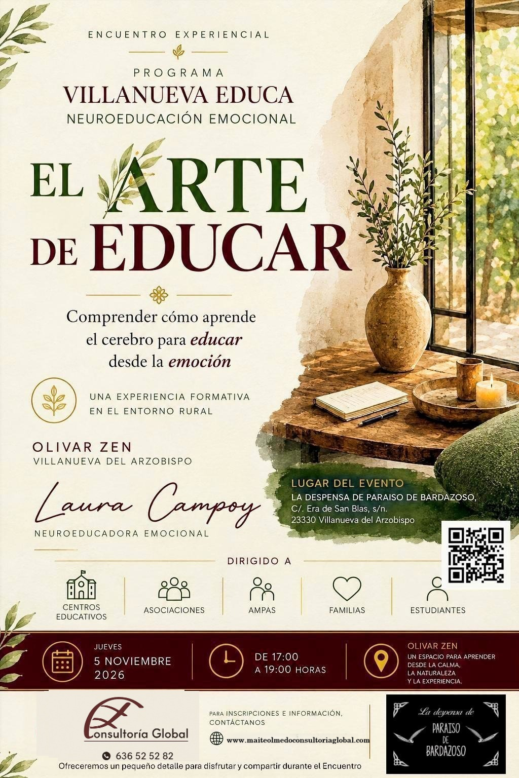 Cartel oficial del Encuentro Experiencial Villanueva Educa III con Laura Campoy